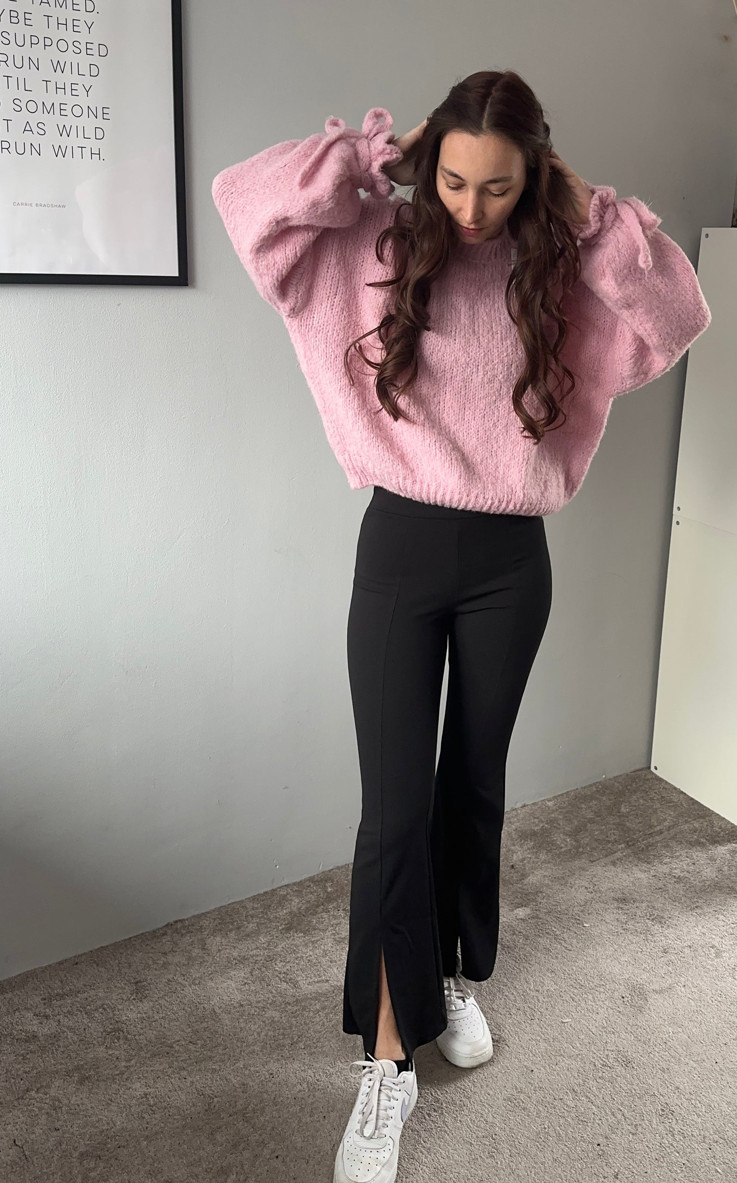 Flaired broek split zwart