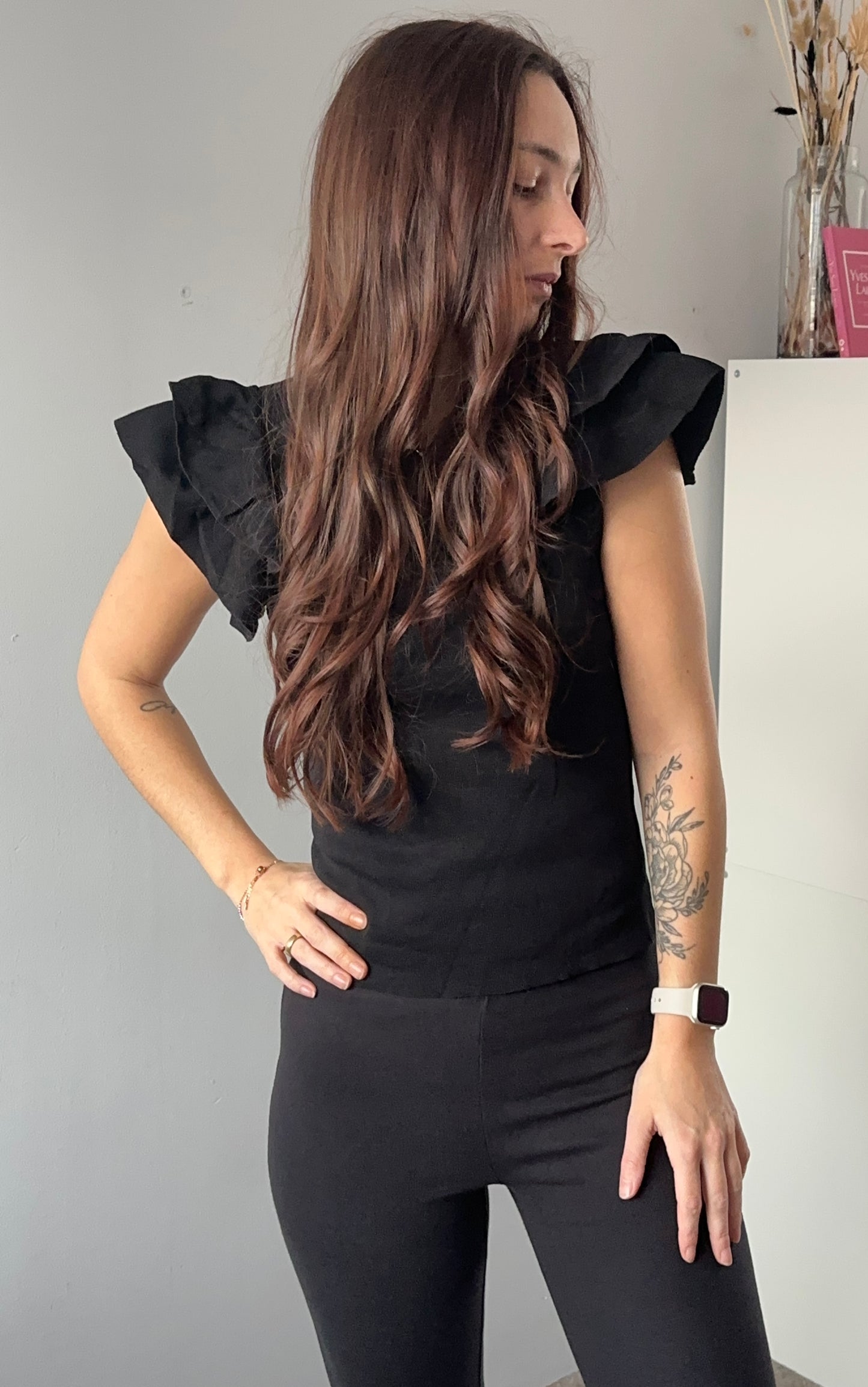 Shirt ruffle zwart