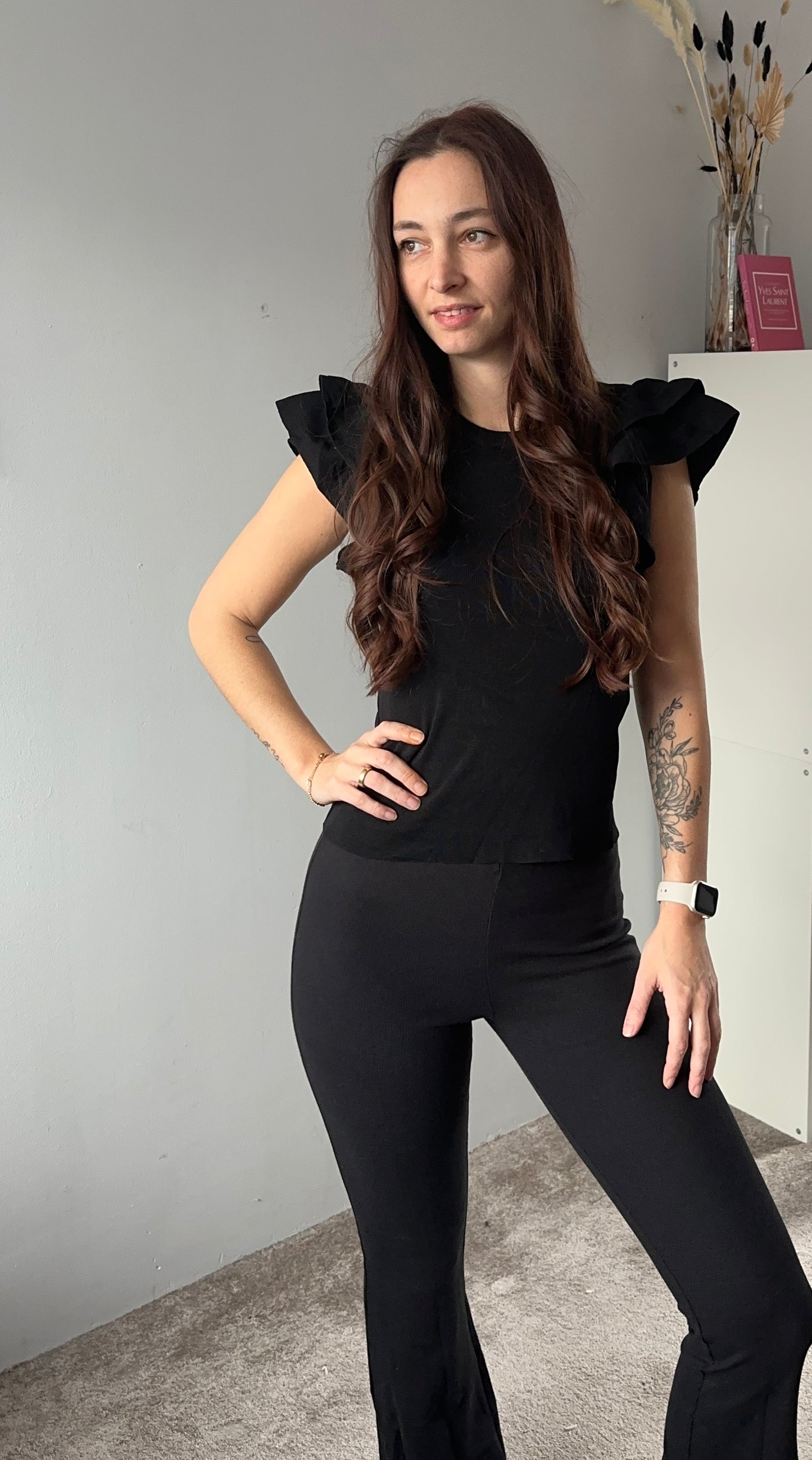 Shirt ruffle zwart