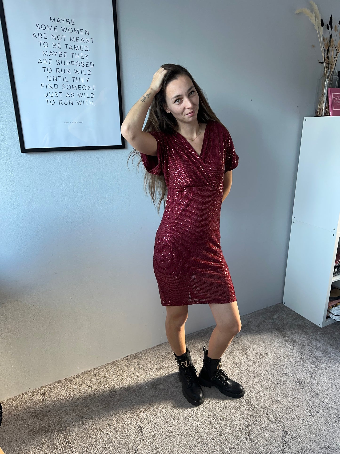 Jurk glitter bordeaux